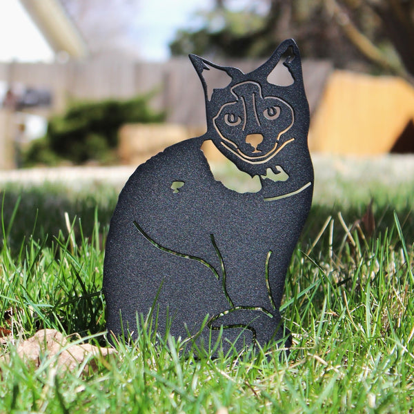 Birman Corten steel dog silhouette, matte black finish, shown outdoors – My Metal Rescue