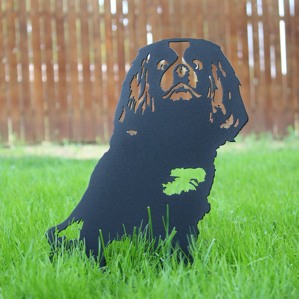 Cavalier King Charles Spaniel Corten steel dog silhouette, matte black finish, shown outdoors – My Metal Rescue