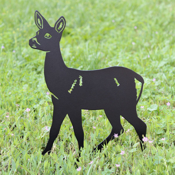 Deer Doe Corten steel dog silhouette, matte black finish, shown outdoors – My Metal Rescue