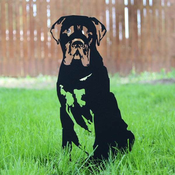 Mastiff Corten steel dog silhouette, matte black finish, shown outdoors – My Metal Rescue