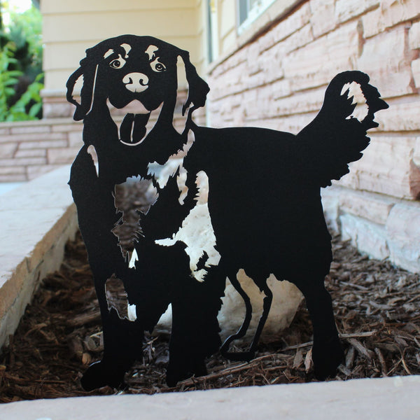 Hovawart Corten steel dog silhouette, matte black finish, shown outdoors – My Metal Rescue