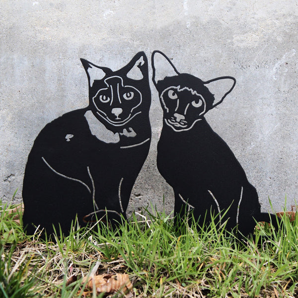 Siamese Corten steel dog silhouette, matte black finish – My Metal Rescue