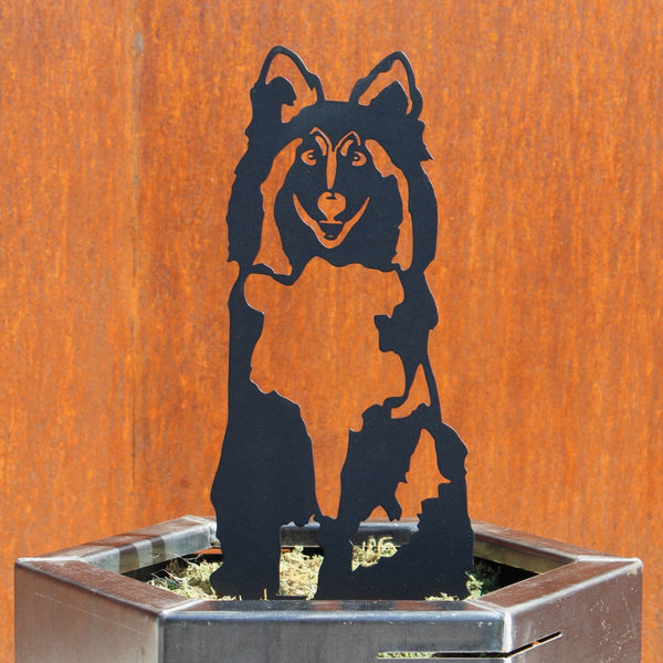 Rough Collie Corten steel dog silhouette, matte black finish – My Metal Rescue