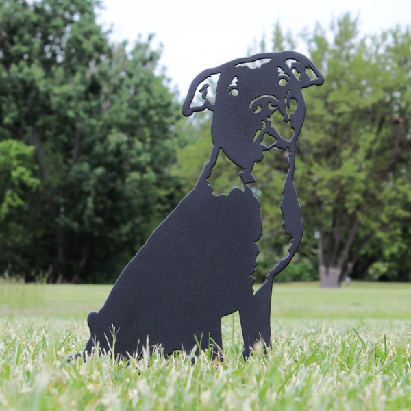 American Pit Bull Terrier Corten steel dog silhouette, matte black finish, shown outdoors – My Metal Rescue