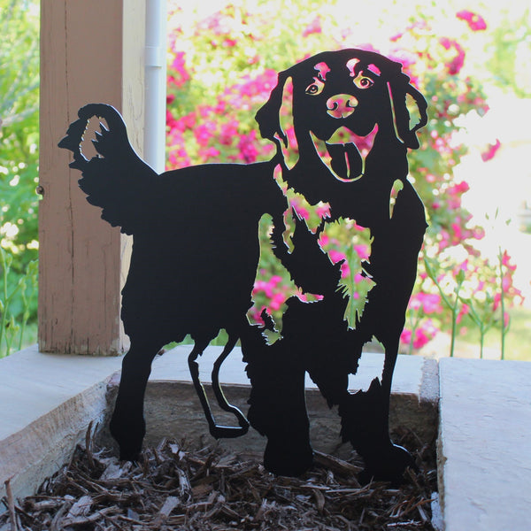 Hovawart Corten steel dog silhouette, matte black finish, shown outdoors – My Metal Rescue