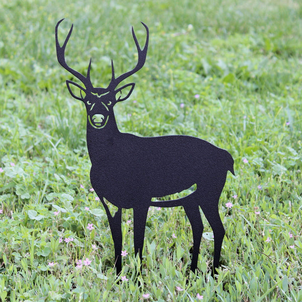 Deer Buck Corten steel dog silhouette, matte black finish, shown outdoors – My Metal Rescue