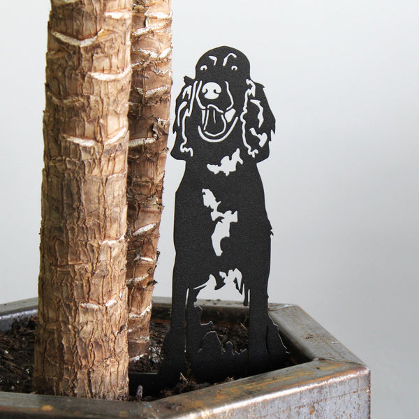Irish Setter Corten steel dog silhouette, matte black finish, shown outdoors – My Metal Rescue
