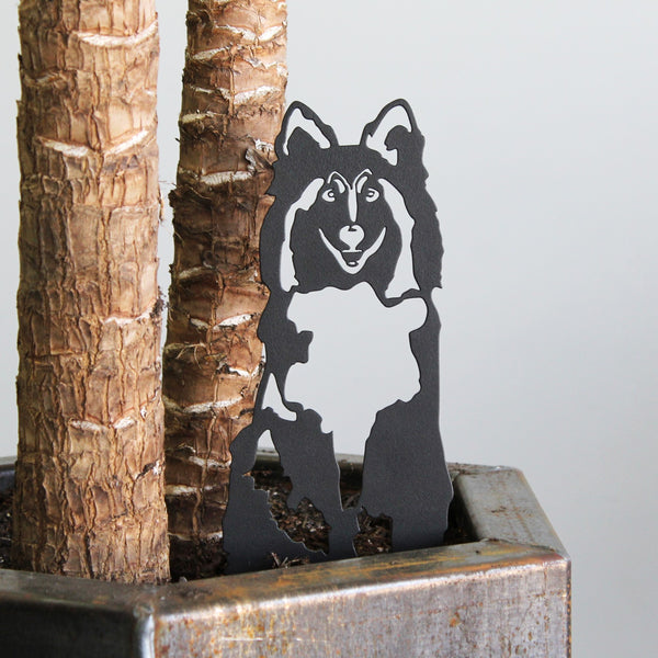 Shetland Sheepdog Corten steel dog silhouette, matte black finish, shown outdoors – My Metal Rescue