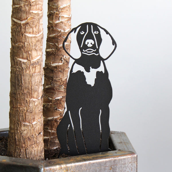 American English Coonhound Corten steel dog silhouette, matte black finish, shown outdoors – My Metal Rescue
