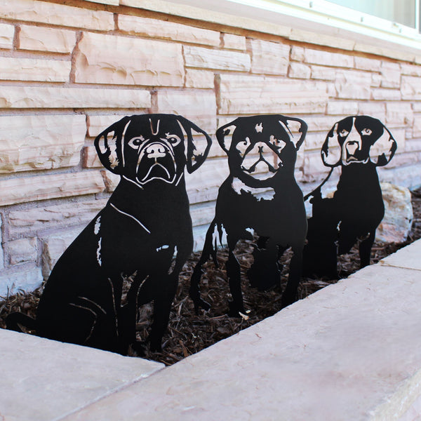 Pug Corten steel dog silhouette, matte black finish – My Metal Rescue