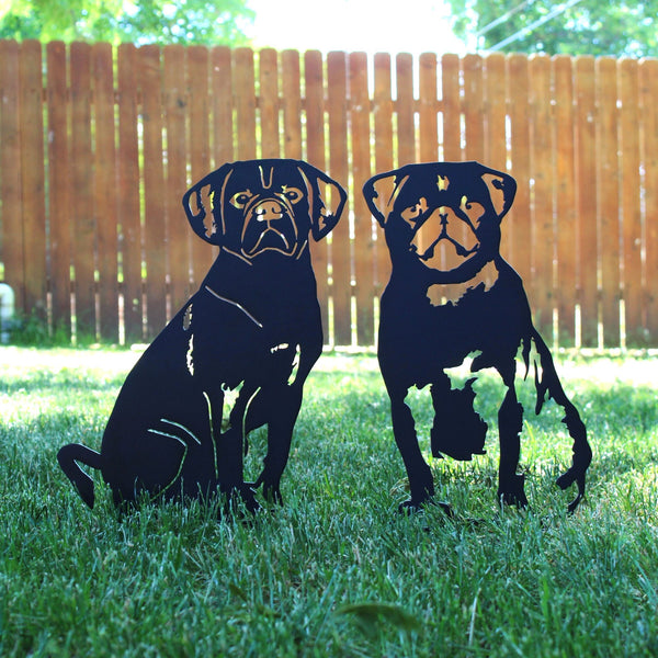 Pug Corten steel dog silhouette, matte black finish – My Metal Rescue