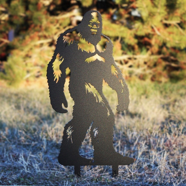 Sasquatch Corten steel dog silhouette, matte black finish, shown outdoors – My Metal Rescue