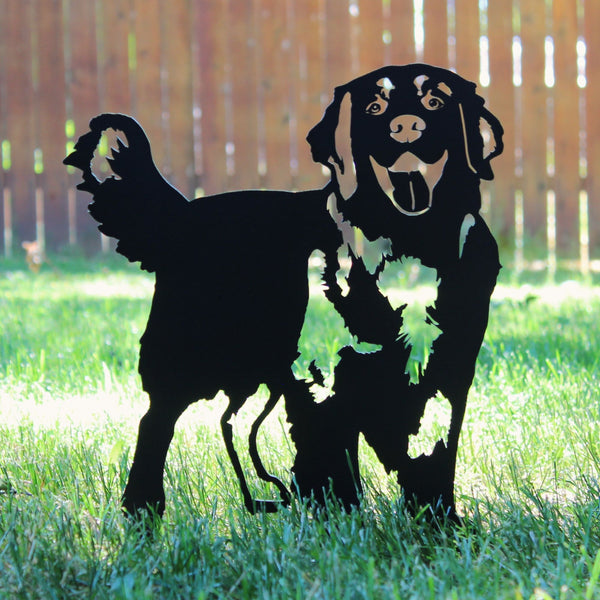 Hovawart Corten steel dog silhouette, matte black finish, shown outdoors – My Metal Rescue