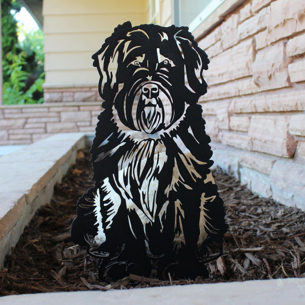 Soft Coated Wheaten Terrier Corten steel dog silhouette, matte black finish, shown outdoors – My Metal Rescue