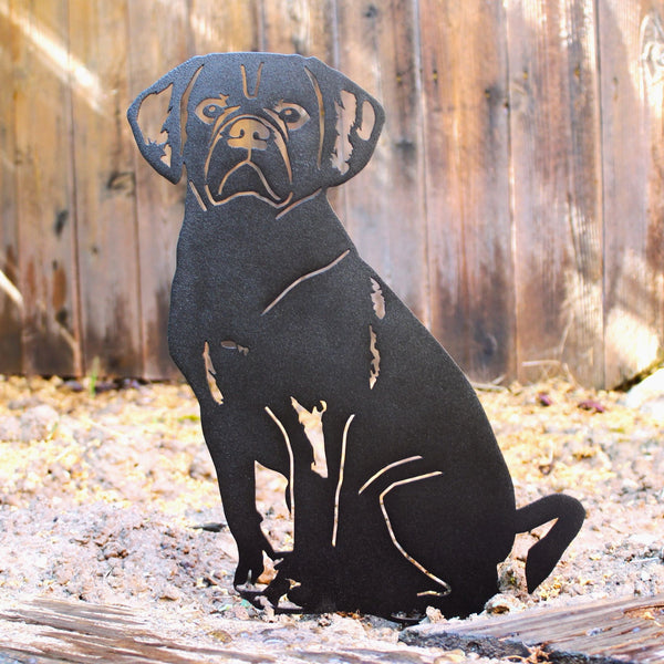 Puggle Corten steel dog silhouette, matte black finish – My Metal Rescue
