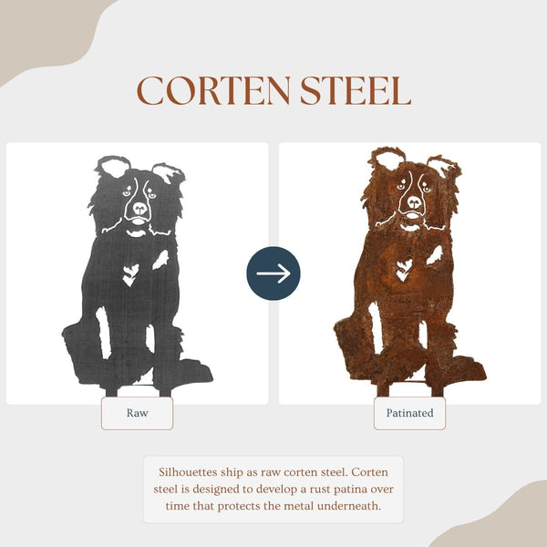 Border Collie Corten steel dog silhouette – My Metal Rescue