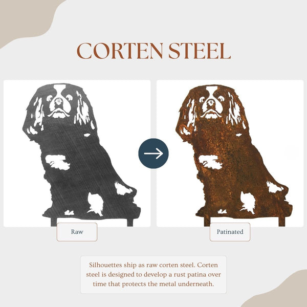Cavalier King Charles Spaniel Corten steel dog silhouette – My Metal Rescue