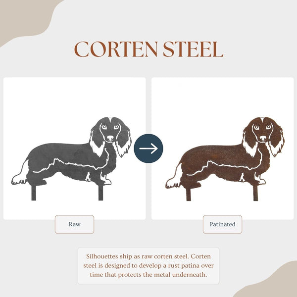 Dachshund Longhaired Corten steel dog silhouette – My Metal Rescue