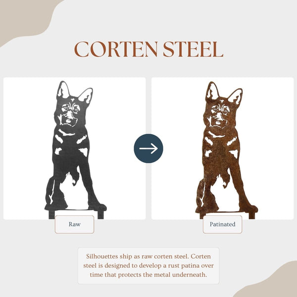 German Shepherd Corten steel dog silhouette – My Metal Rescue