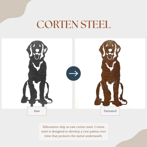 Golden Retriever Sitting Metal Art Handcrafted Dog Décor Corten steel dog silhouette – My Metal Rescue