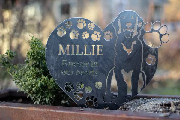Example custom pet silhouette cut from Corten steel – My Metal Rescue