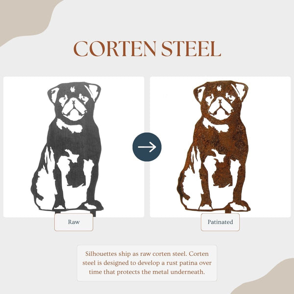 Pug Corten steel dog silhouette – My Metal Rescue