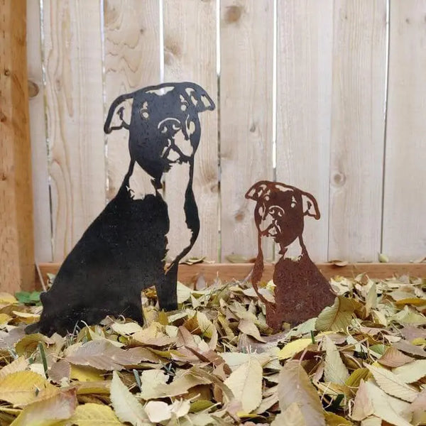 American Pit Bull Terrier Corten steel dog silhouette, shown outdoors – My Metal Rescue