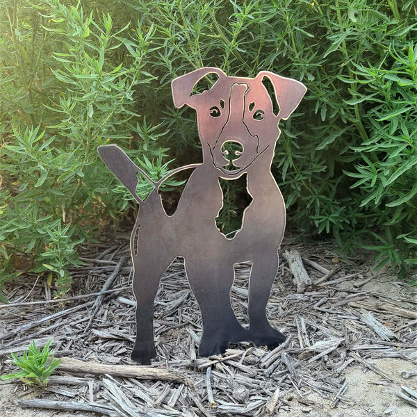 Jack Russell Terrier Corten steel dog silhouette, raw polished steel finish – My Metal Rescue