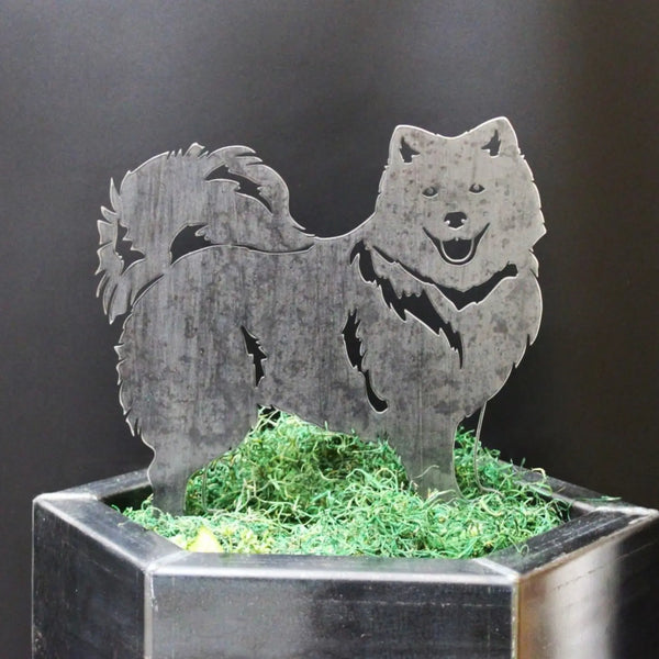 Keeshond Corten steel dog silhouette, raw polished steel finish – My Metal Rescue