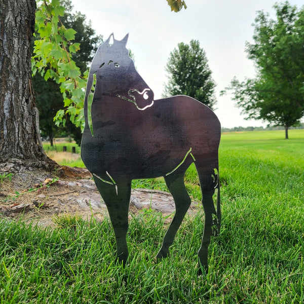Horse Corten steel dog silhouette, raw polished steel finish – My Metal Rescue