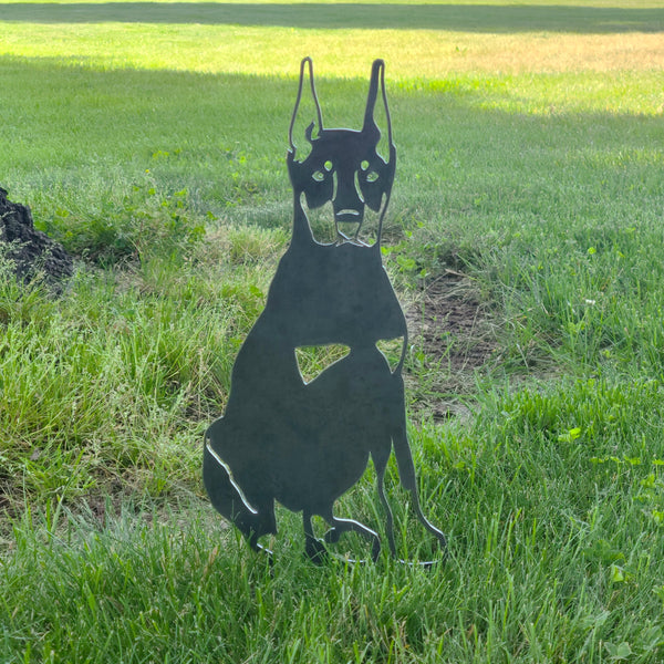Doberman Pinscher Cropped Ear Corten steel dog silhouette, raw polished steel finish – My Metal Rescue