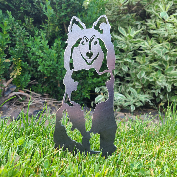 Rough Collie Corten steel dog silhouette, raw polished steel finish – My Metal Rescue