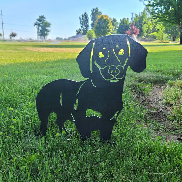 Dachshund Shorthaired Corten steel dog silhouette, raw polished steel finish – My Metal Rescue