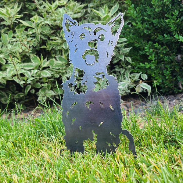 Yorkshire Terrier Corten steel dog silhouette, raw polished steel finish – My Metal Rescue