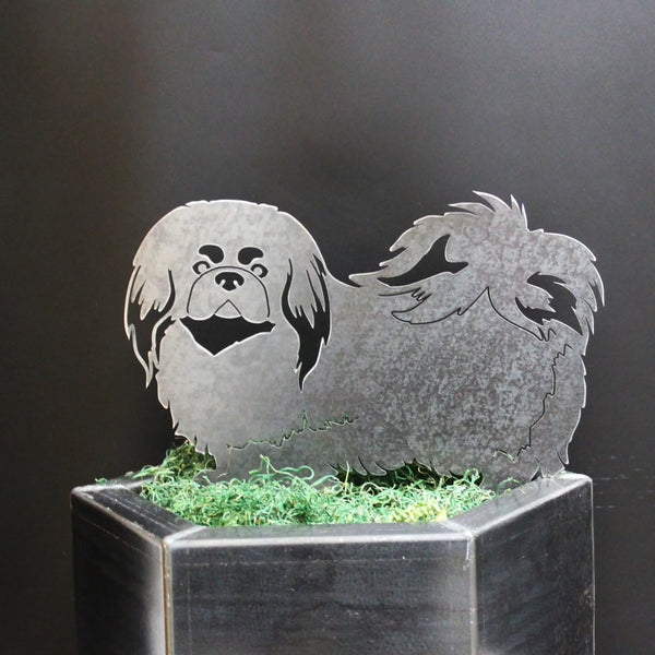 Pekingese Corten steel dog silhouette, raw polished steel finish – My Metal Rescue