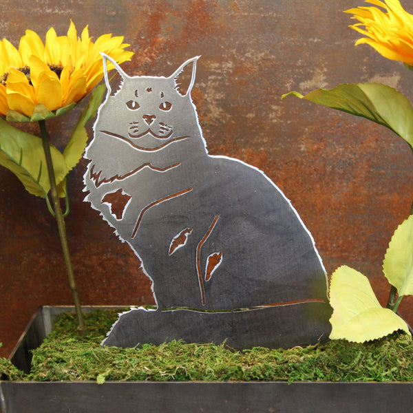 Maine Coon Corten steel dog silhouette, raw polished steel finish – My Metal Rescue
