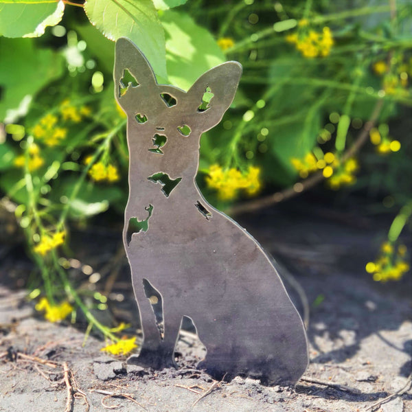 Chihuahua Corten steel dog silhouette, raw polished steel finish – My Metal Rescue