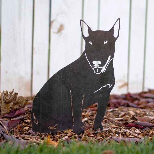 Bull Terrier Corten steel dog silhouette, raw polished steel finish – My Metal Rescue