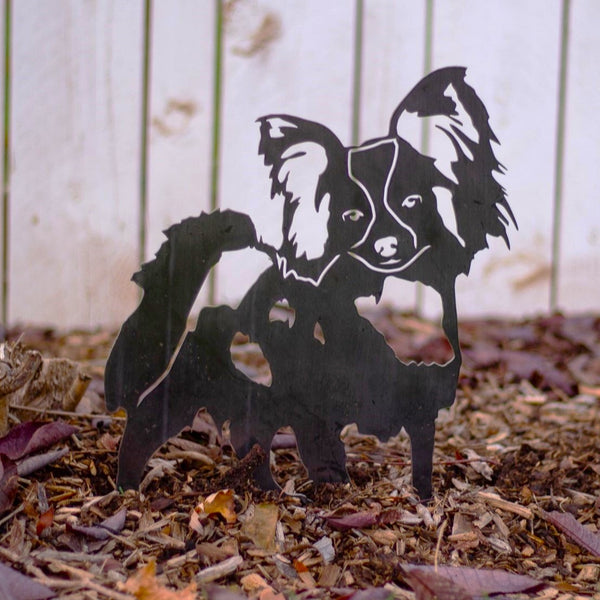 Papillon Corten steel dog silhouette, raw polished steel finish – My Metal Rescue