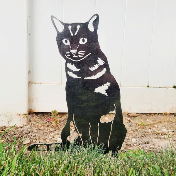 Shorthair Tabby Corten steel dog silhouette, raw polished steel finish – My Metal Rescue
