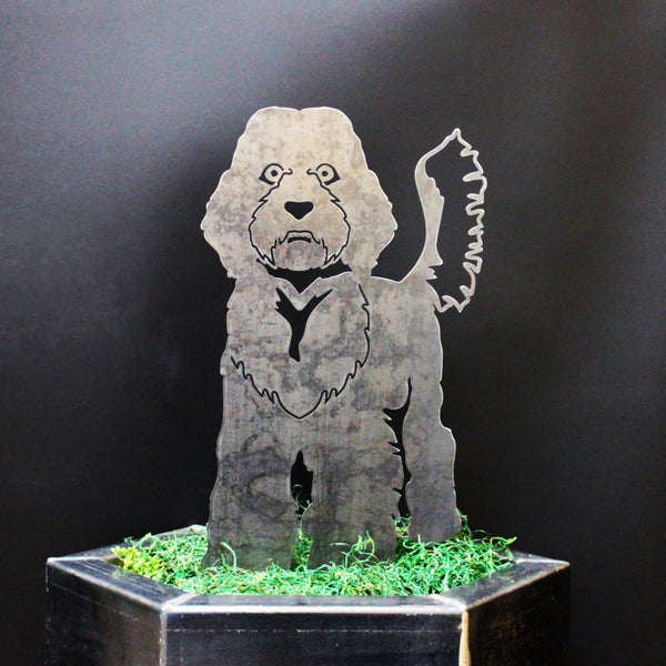 Labradoodle Corten steel dog silhouette, raw polished steel finish – My Metal Rescue