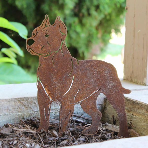 Dogo Argentino Corten steel dog silhouette, rusted patina finish, shown outdoors – My Metal Rescue