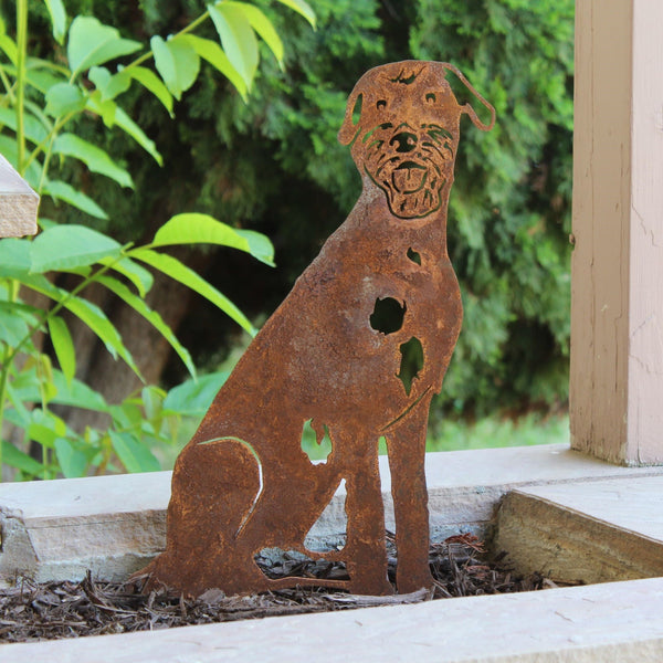 Irish Wolfhound Corten steel dog silhouette, rusted patina finish, shown outdoors – My Metal Rescue