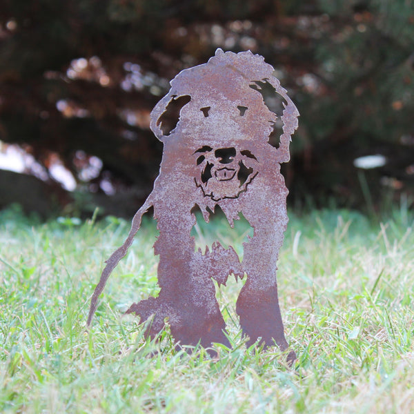 Bearded Collie Corten steel dog silhouette, rusted patina finish – My Metal Rescue