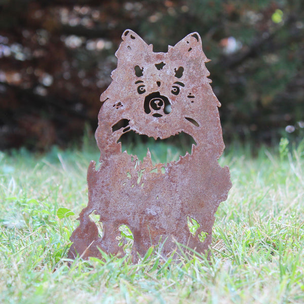 Pomeranian Corten steel dog silhouette, rusted patina finish – My Metal Rescue