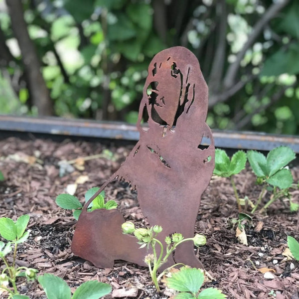 Bloodhound Corten steel dog silhouette, rusted patina finish, shown outdoors – My Metal Rescue