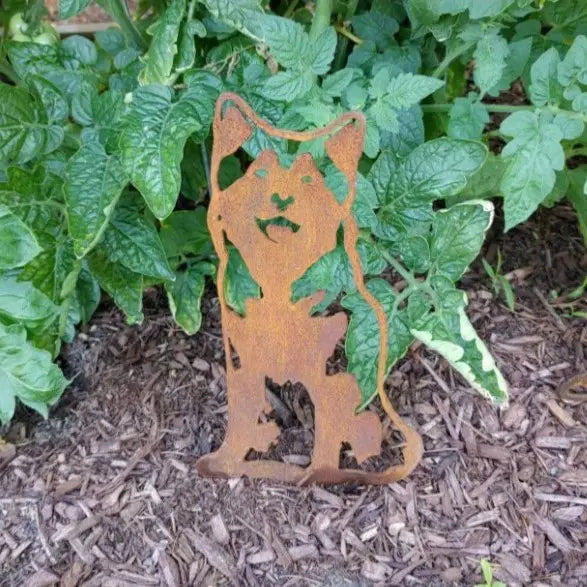 Siberian Husky Corten steel dog silhouette, rusted patina finish, shown outdoors – My Metal Rescue