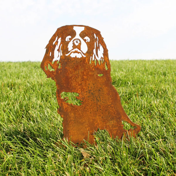 Cavalier King Charles Spaniel Corten steel dog silhouette, rusted patina finish, shown outdoors – My Metal Rescue