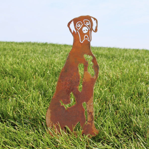 Great Dane Corten steel dog silhouette, rusted patina finish, shown outdoors – My Metal Rescue