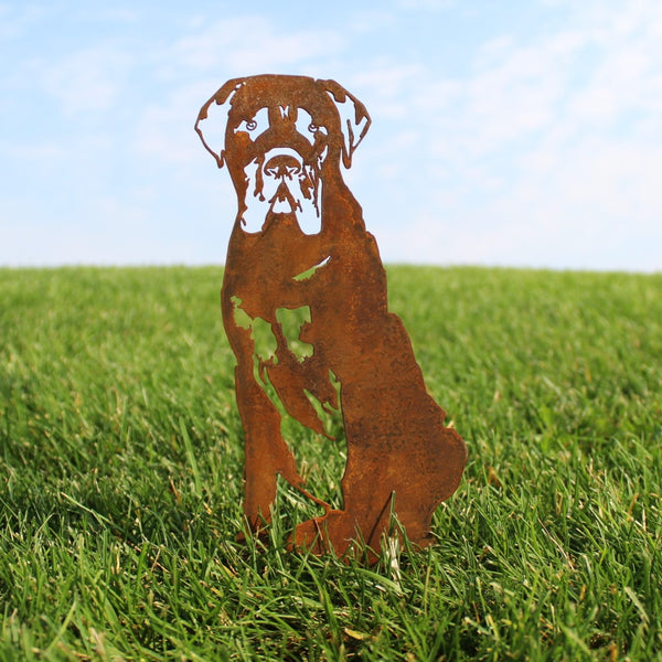 Mastiff Corten steel dog silhouette, rusted patina finish, shown outdoors – My Metal Rescue